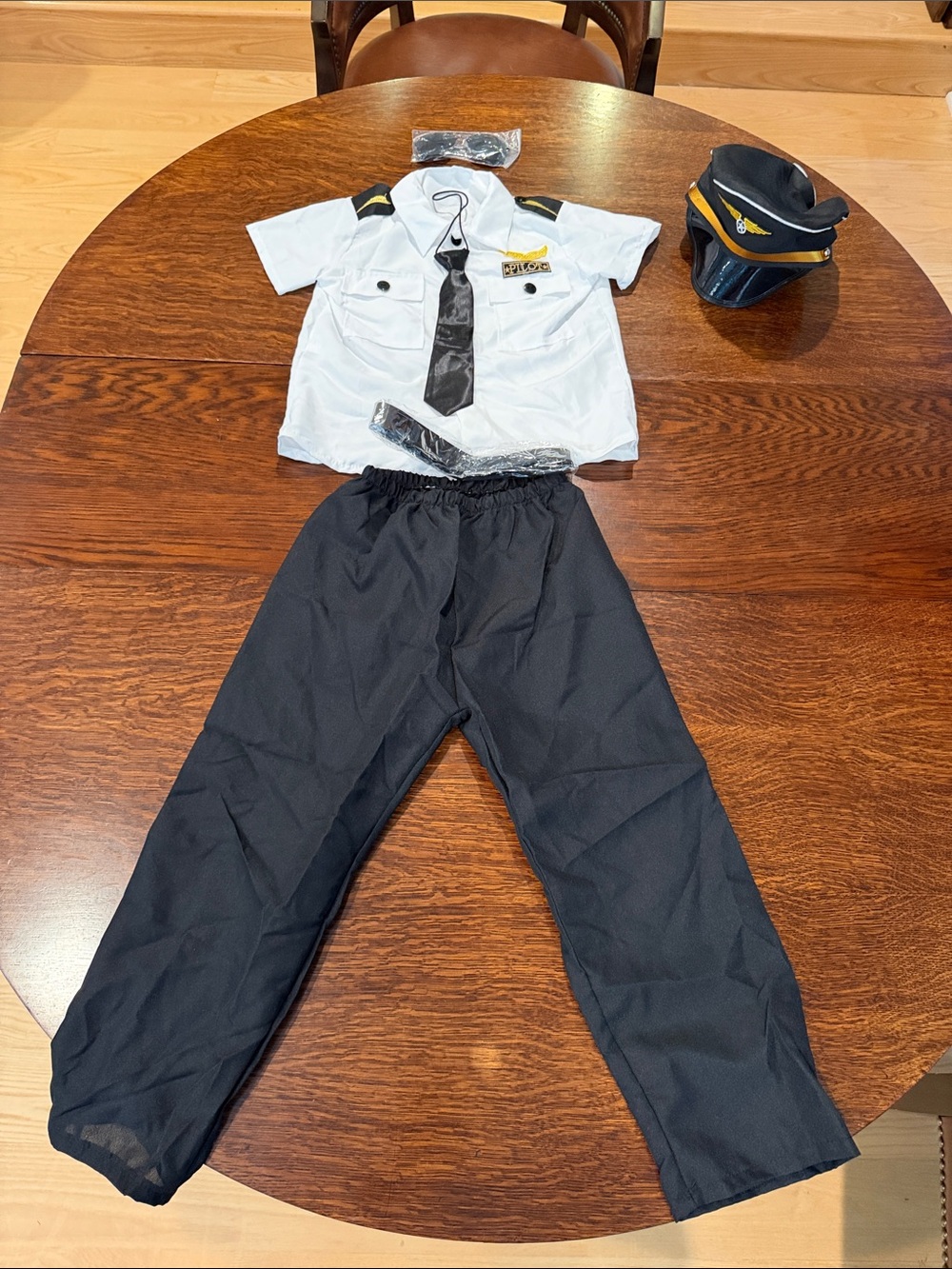 Children's Pilot Costume Set - White Shirt & Black Pants NWOT large